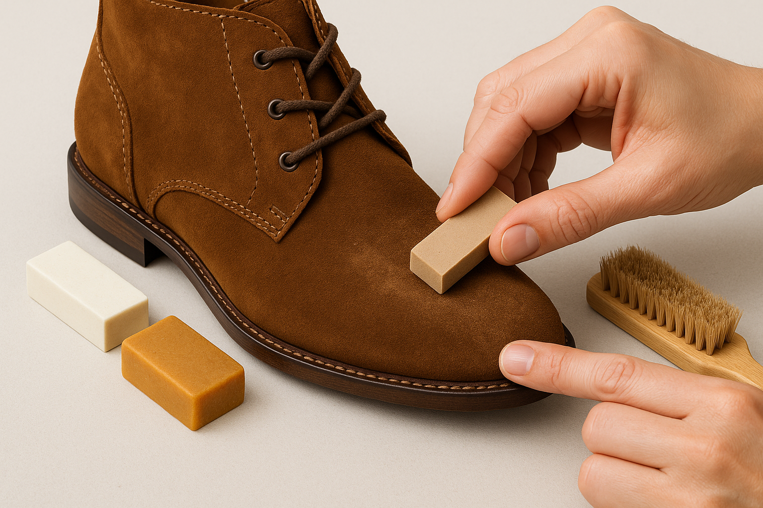 Using erasers for scuff removal on suede